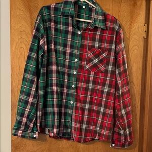 Women's Plaid Button-Down Shirt - Red and Green